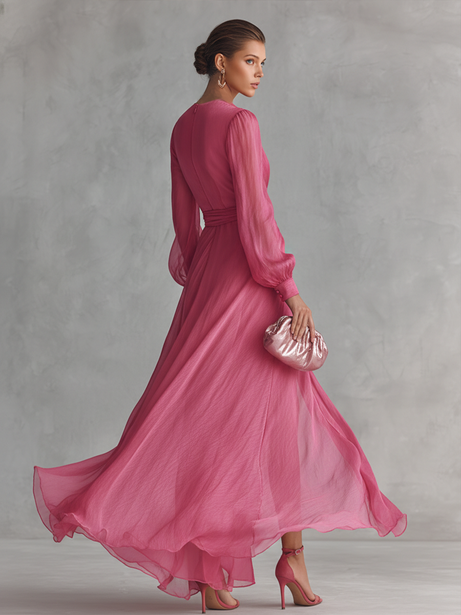 Isabella | Elegant Pink Pearl Long Dress