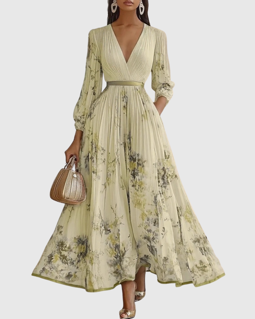 Rowella | Long Sleeve V Neck Floral Maxi Dress