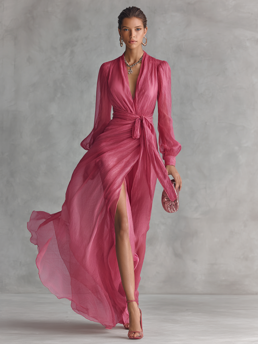 Isabella | Elegant Pink Pearl Long Dress