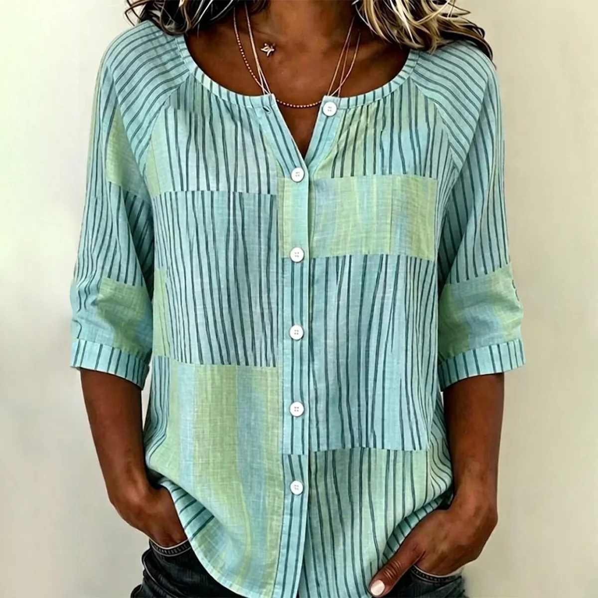 Kaila | Patchwork Stripe Print Blouse