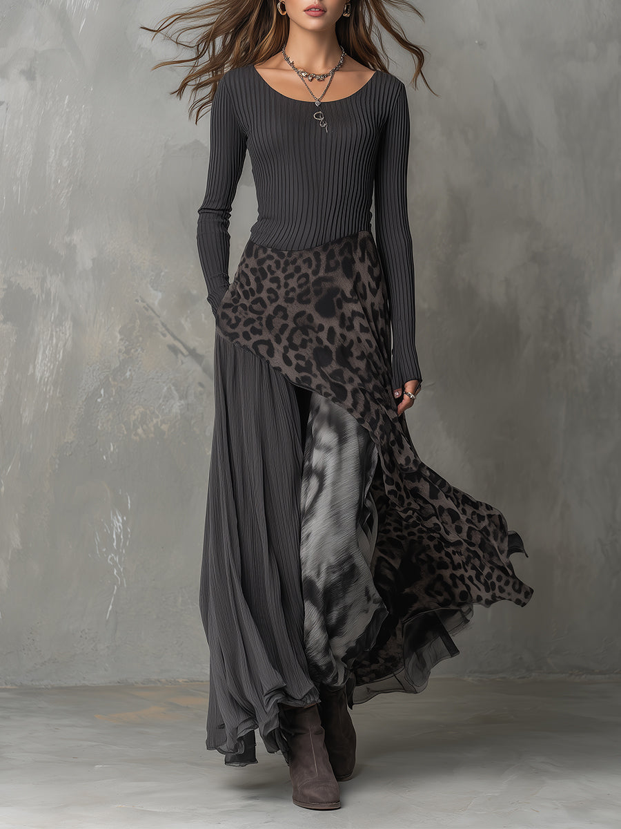 Jennifer | Long Bohemian-Style Dress with Leopard Print