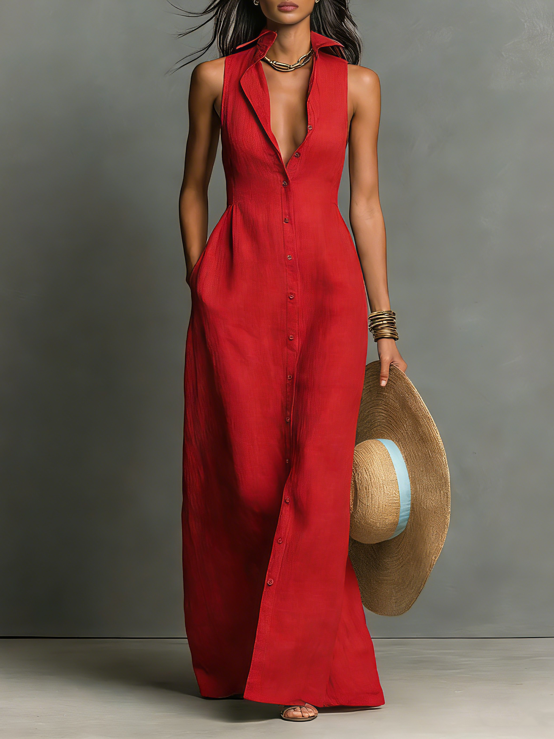 Amelia | Sleeveless Maxi Shirt Dress