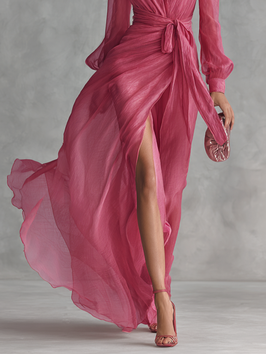 Isabella | Elegant Pink Pearl Long Dress