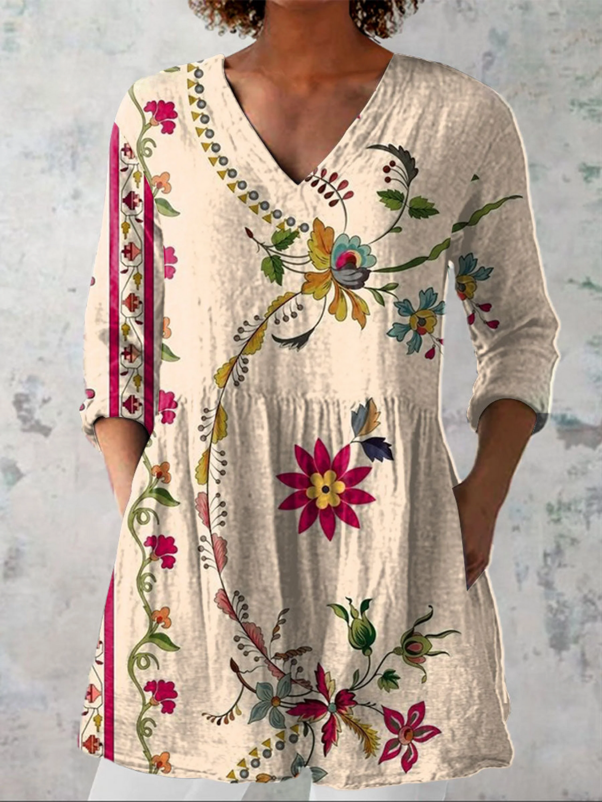 Sybella - Long Blouse with V-Neck