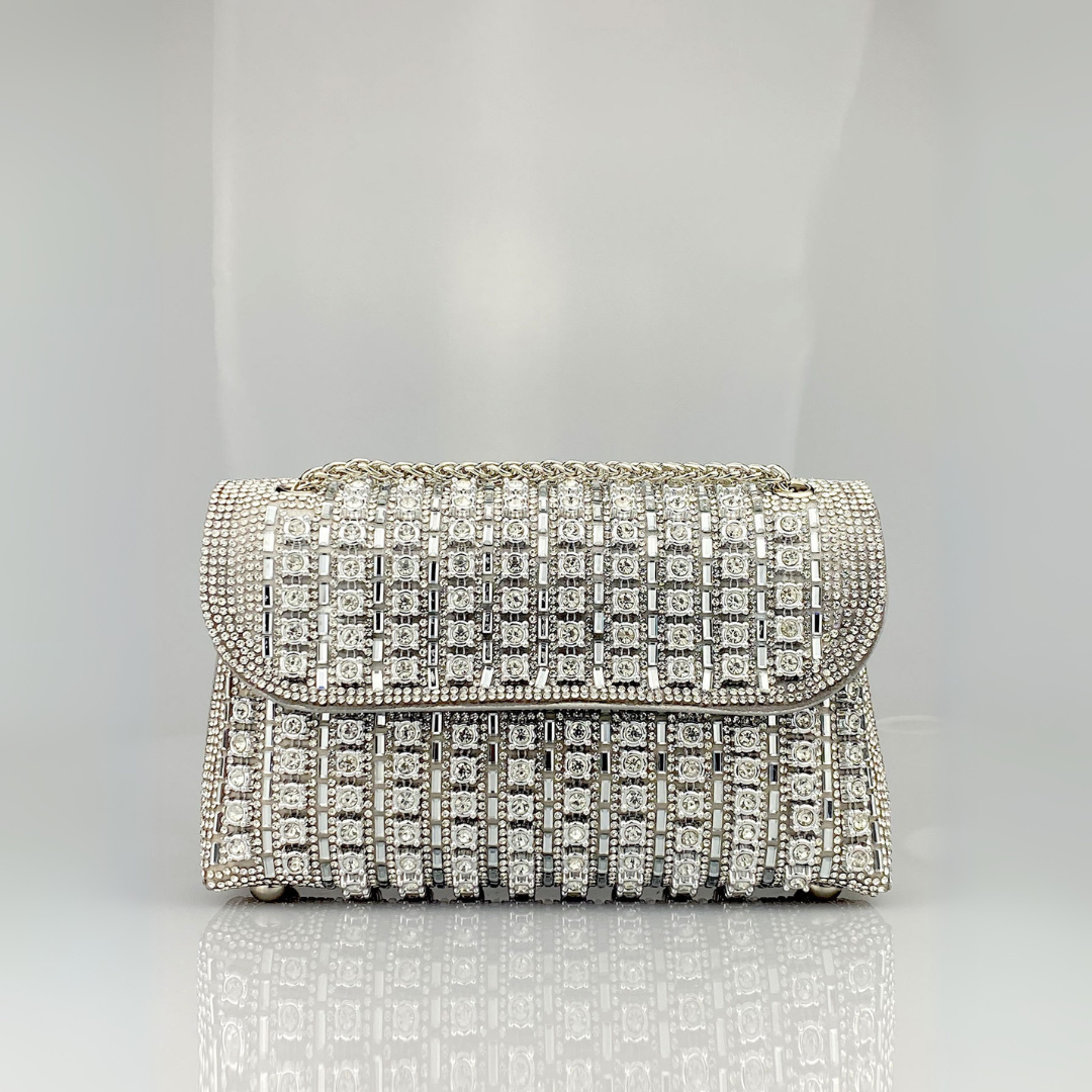 Beverly | Diamond Chain Shoulder Bag - Silver