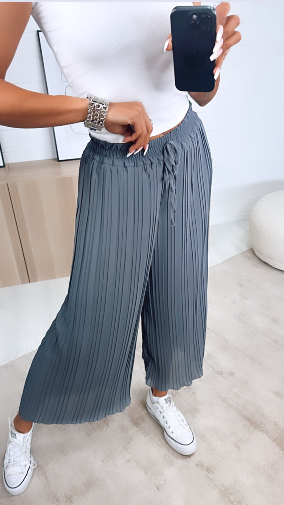 Lily | Dark Gray Pleated Summer Pants