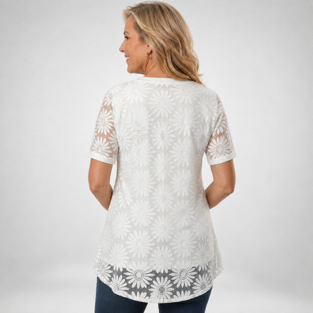 Sylvia | Elegant Handmade Lace Blouse with Short Sleeves