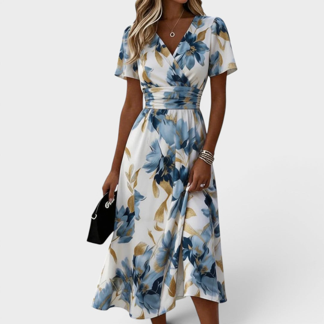 Elara | Wrap Waist Floral Midi Dress