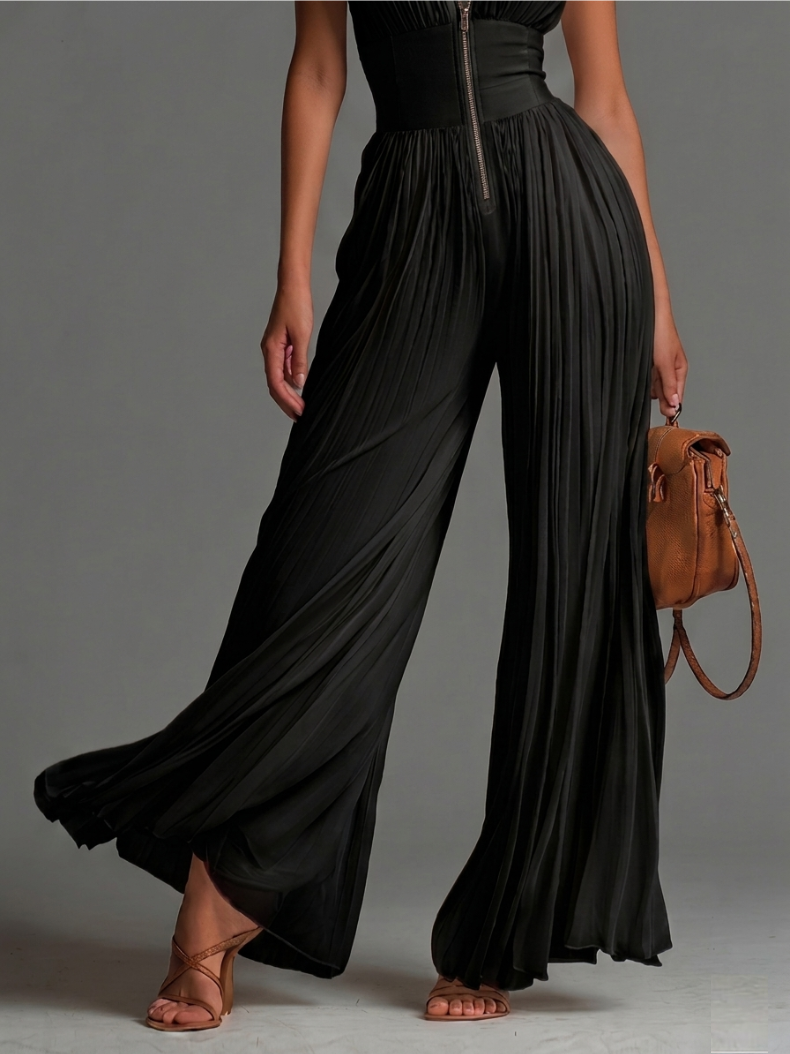 Summer | Black Elegant Pleated Jumpsuit