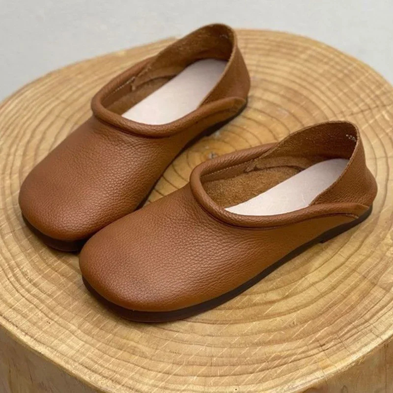 Edie | Women's Leather Round-Toe Slip-On Flat Shoes