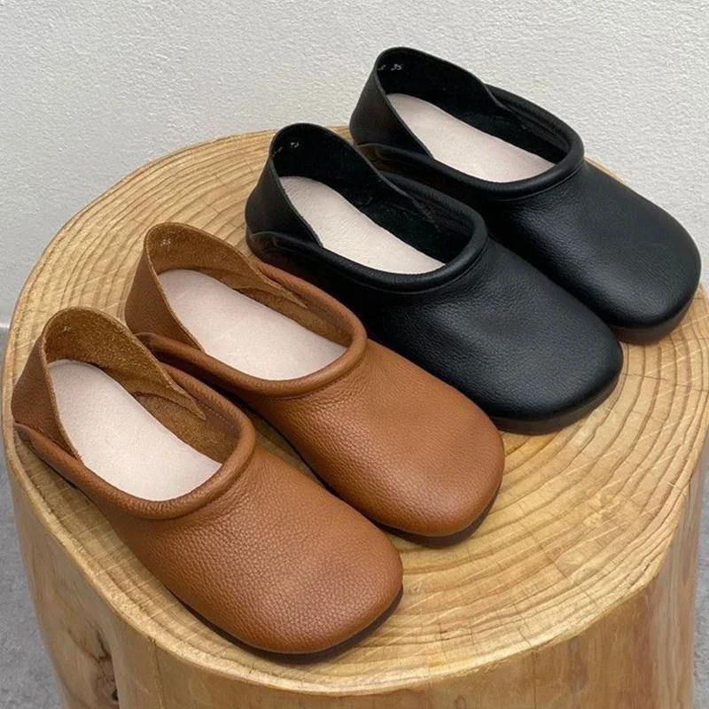 Edie | Women's Leather Round-Toe Slip-On Flat Shoes