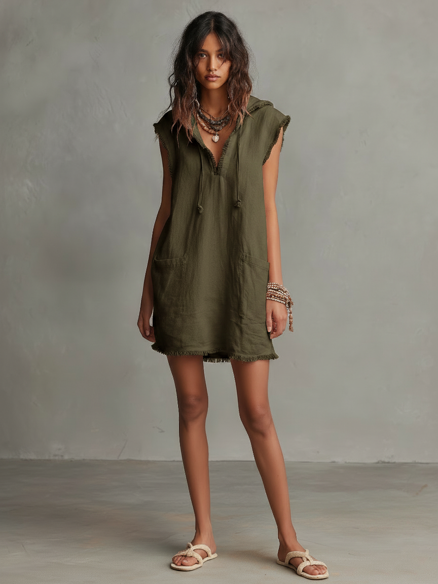 Marla | Minimalist Hooded Sleeveless Mini Dress