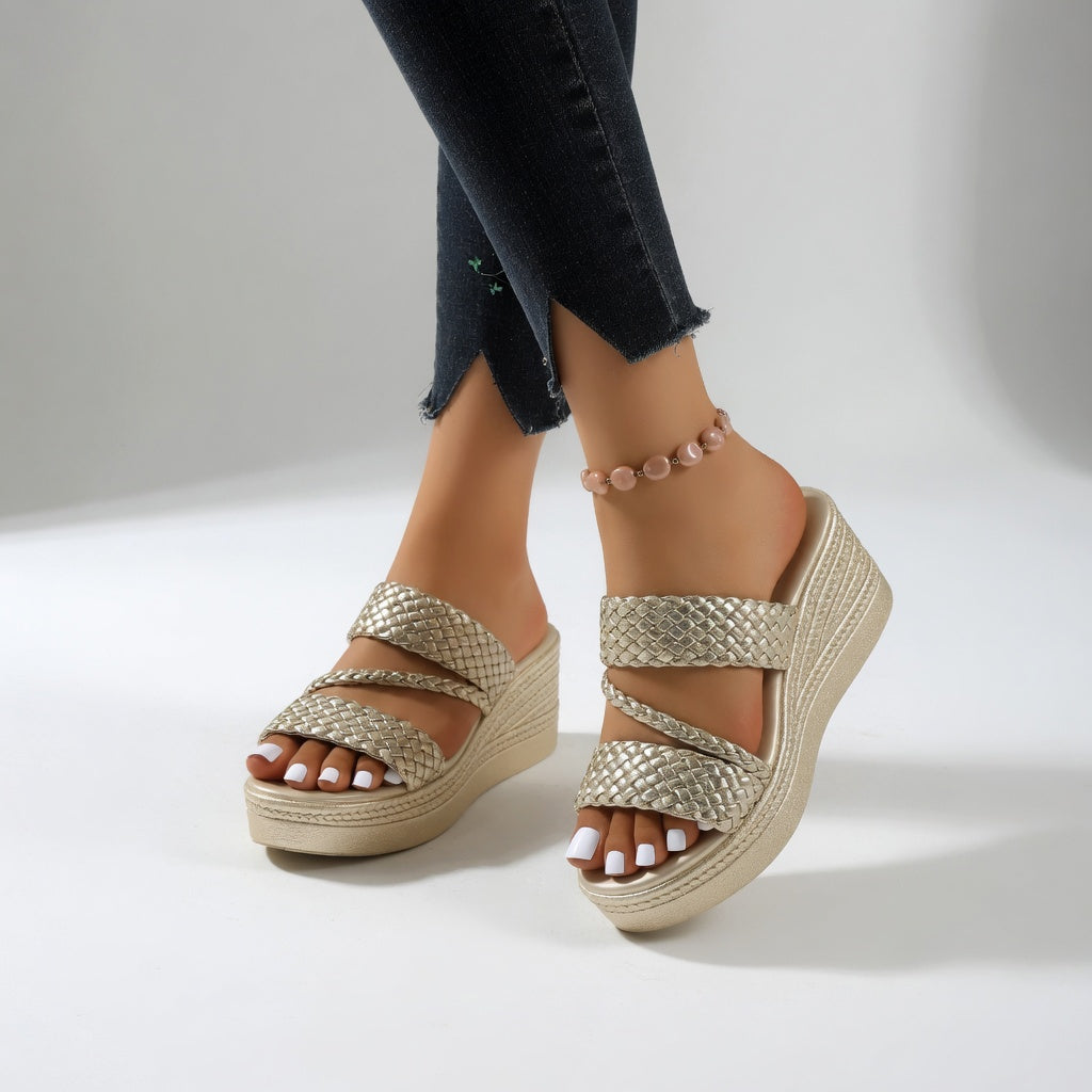 Amelie | Braided Wedge Slide Sandals