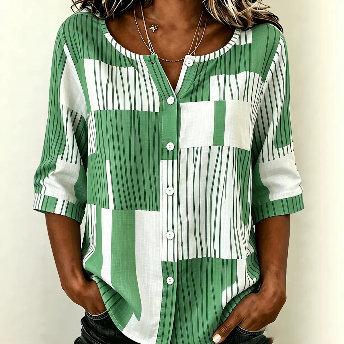 Kaila | Patchwork Stripe Print Blouse