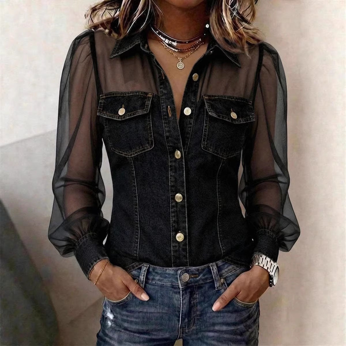Averie | See Through Long Sleeve Blouse