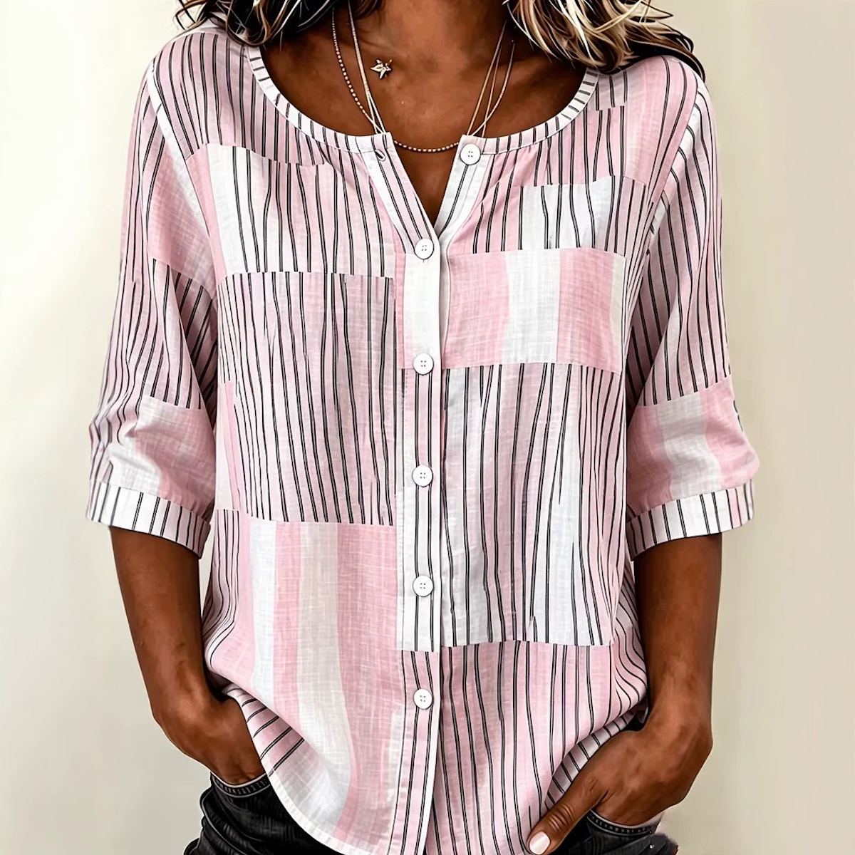 Kaila | Patchwork Stripe Print Blouse