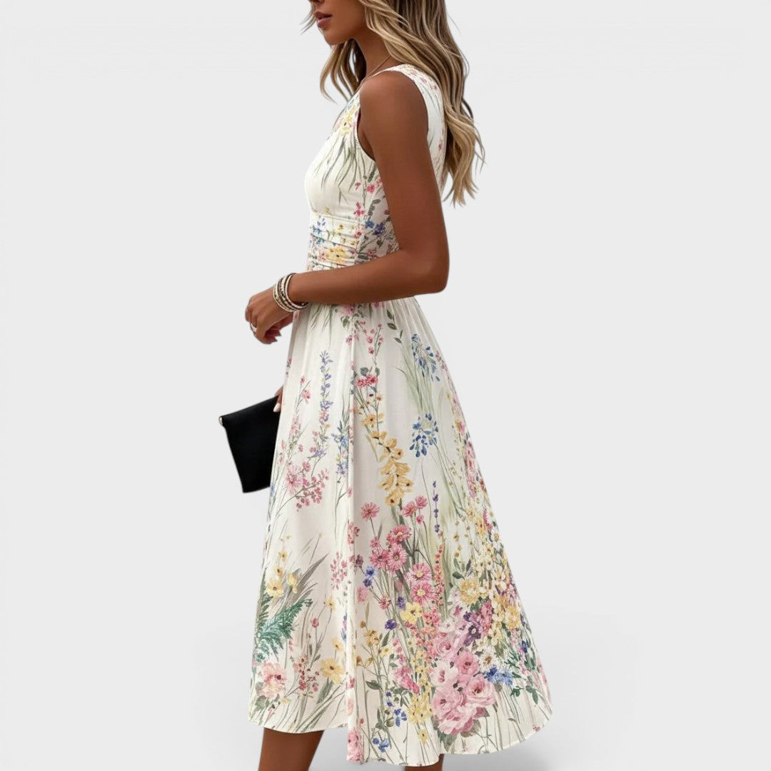 Tanya | Elegant Sleeveless Floral Midi Dress