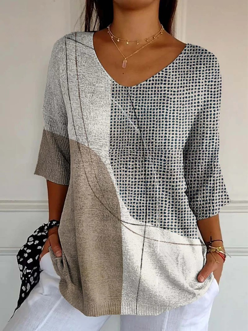 Audrey | Women's Abstract Geometric Pattern Art Print Casual Knit Pullover