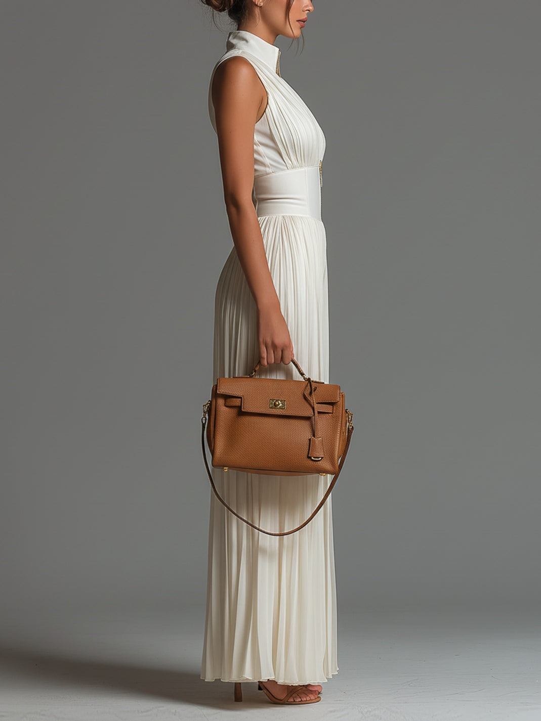 Liara Jumpsuit – White Pleated Chiffon
