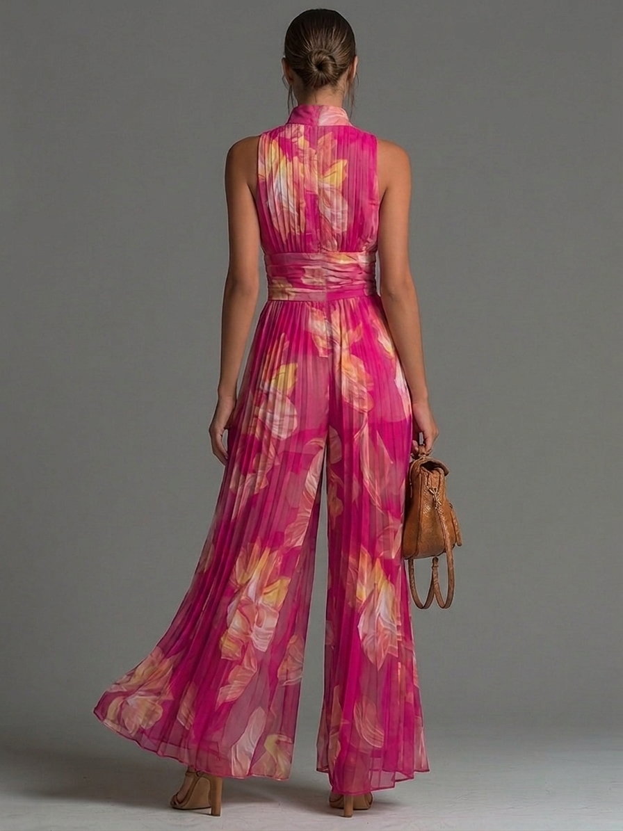 Paige | Fuchsia Floral Pleated Jumpsuit