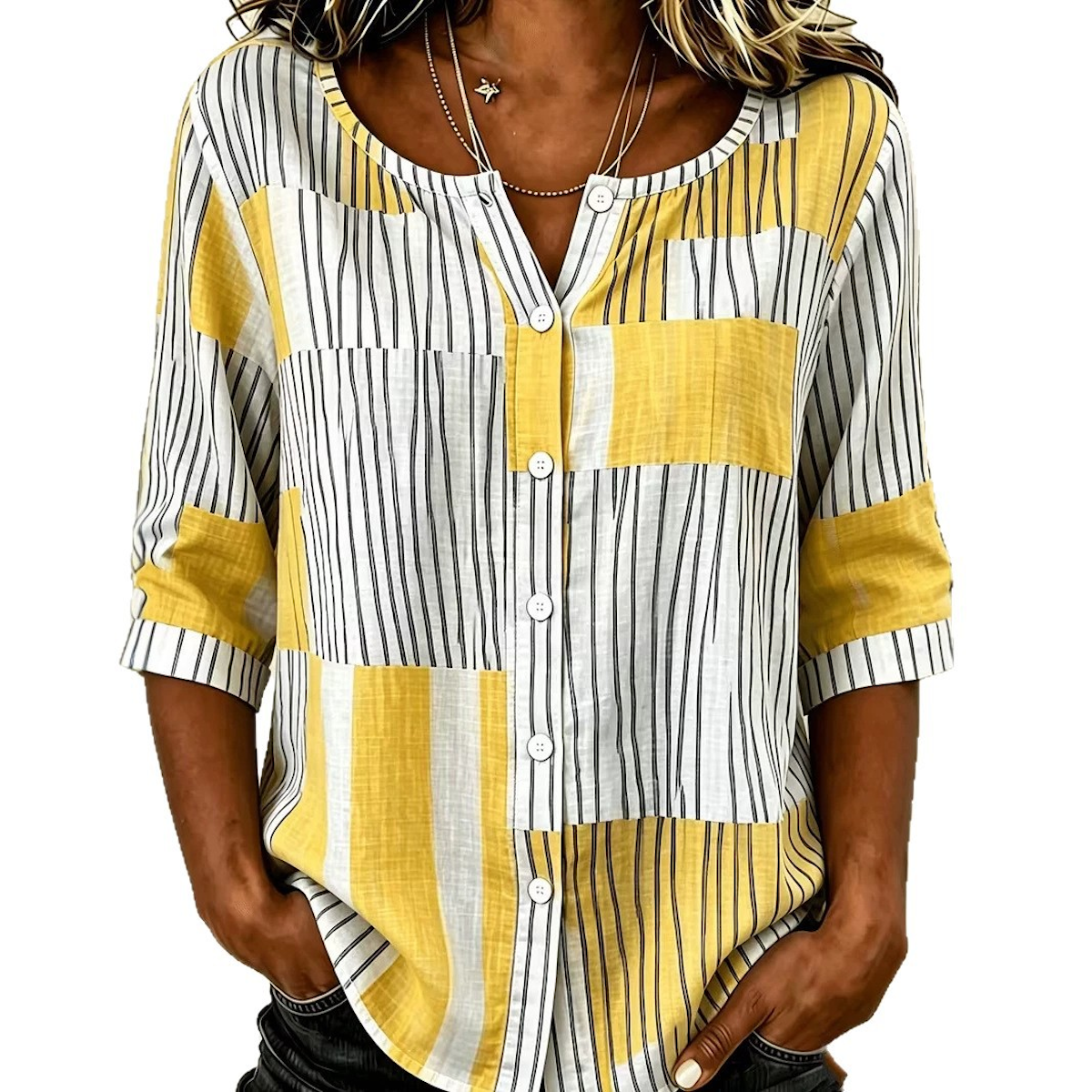 Kaila | Patchwork Stripe Print Blouse