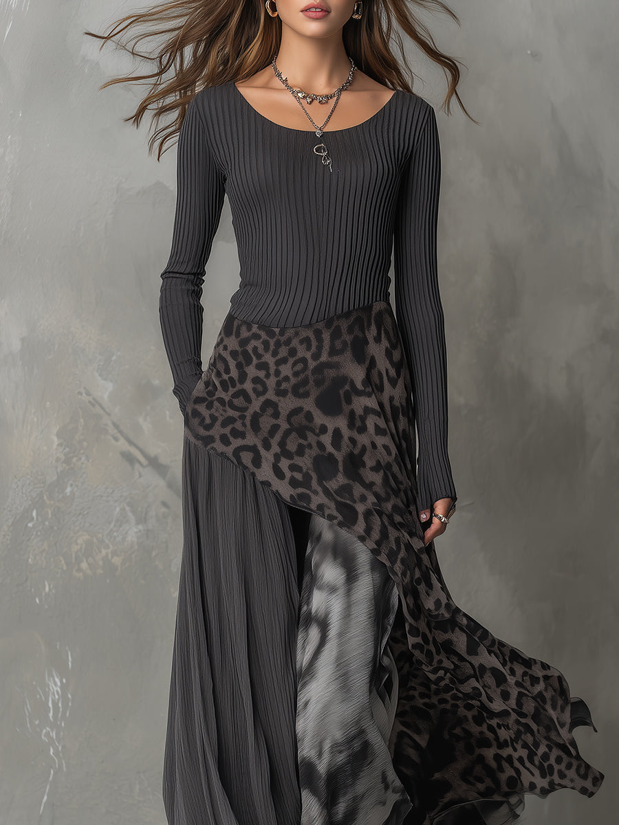 Jennifer | Long Bohemian-Style Dress with Leopard Print