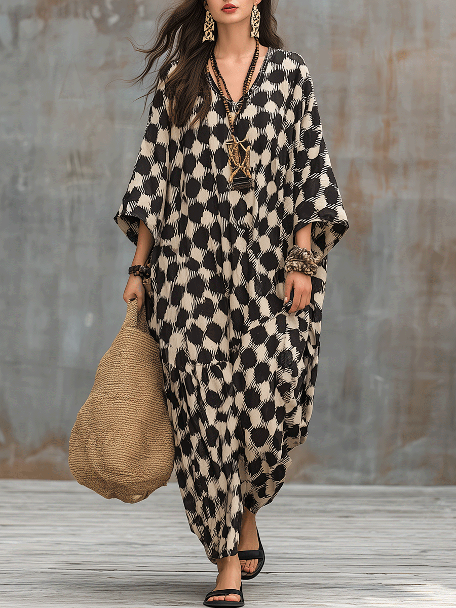 Sonia | Relaxed Polka Dot Kaftan Maxi Dress