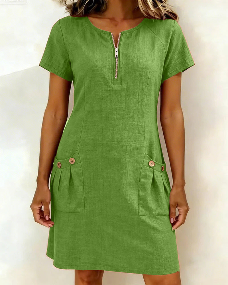 Zahara | Casual Dress with Zipper & Pockets