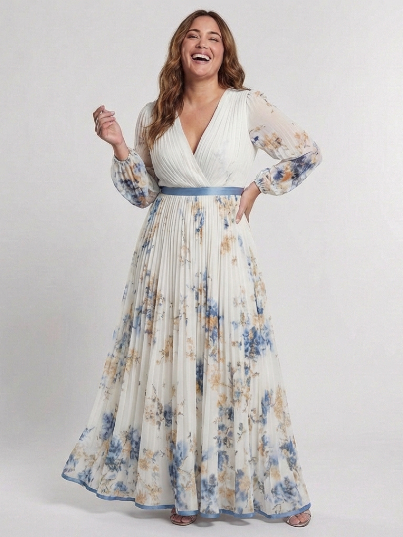 Rowella | Long Sleeve V Neck Floral Maxi Dress