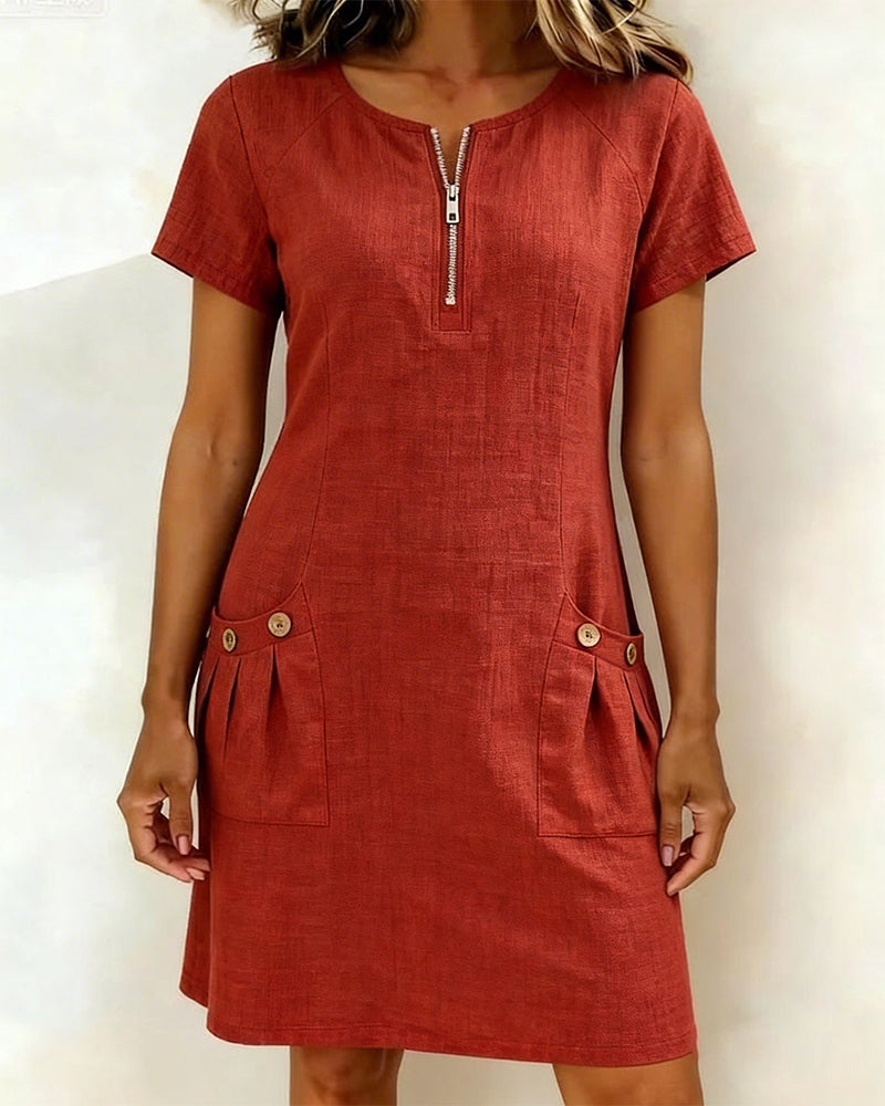 Zahara | Casual Dress with Zipper & Pockets