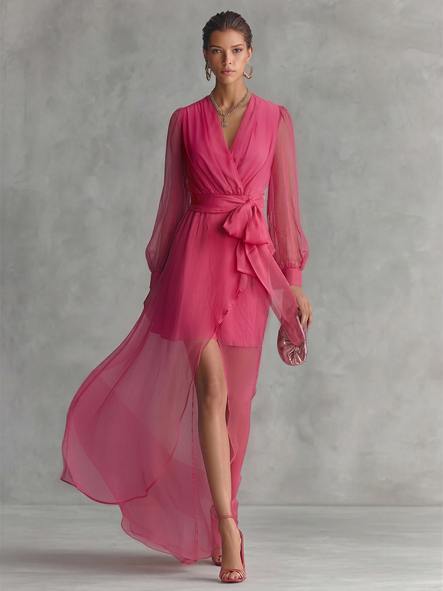 Isabella | Elegant Pink Pearl Long Dress