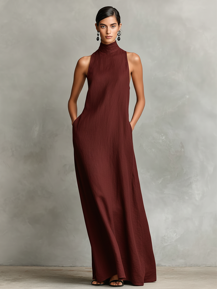 Alena | Minimalist High-Neck Maxi Dress