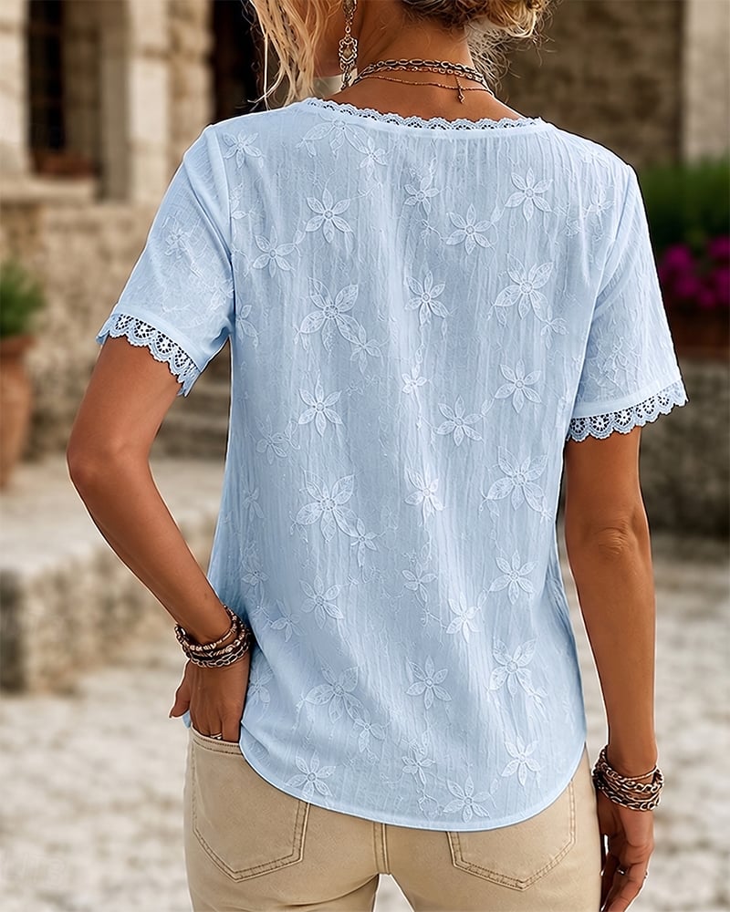 Liora | V-Neck Lace Short Sleeve Blouse