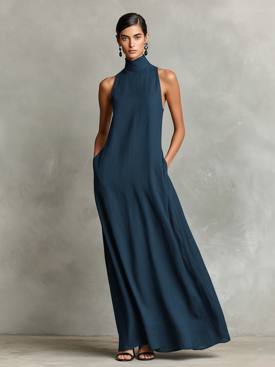 Alena | Minimalist High-Neck Maxi Dress