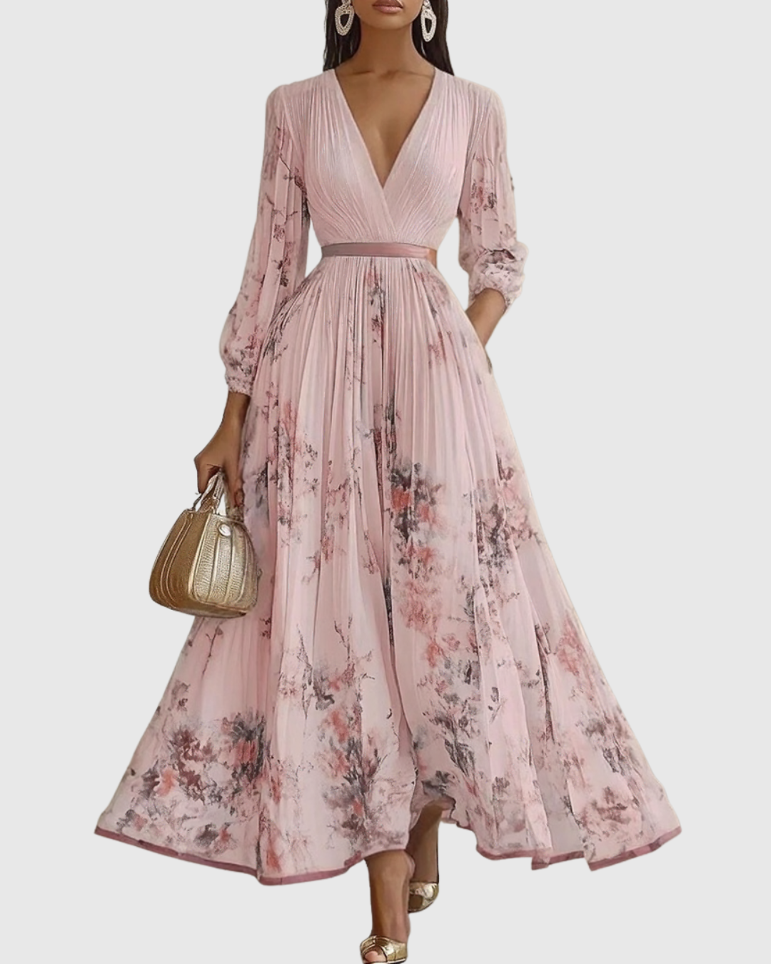 Rowella | Long Sleeve V Neck Floral Maxi Dress