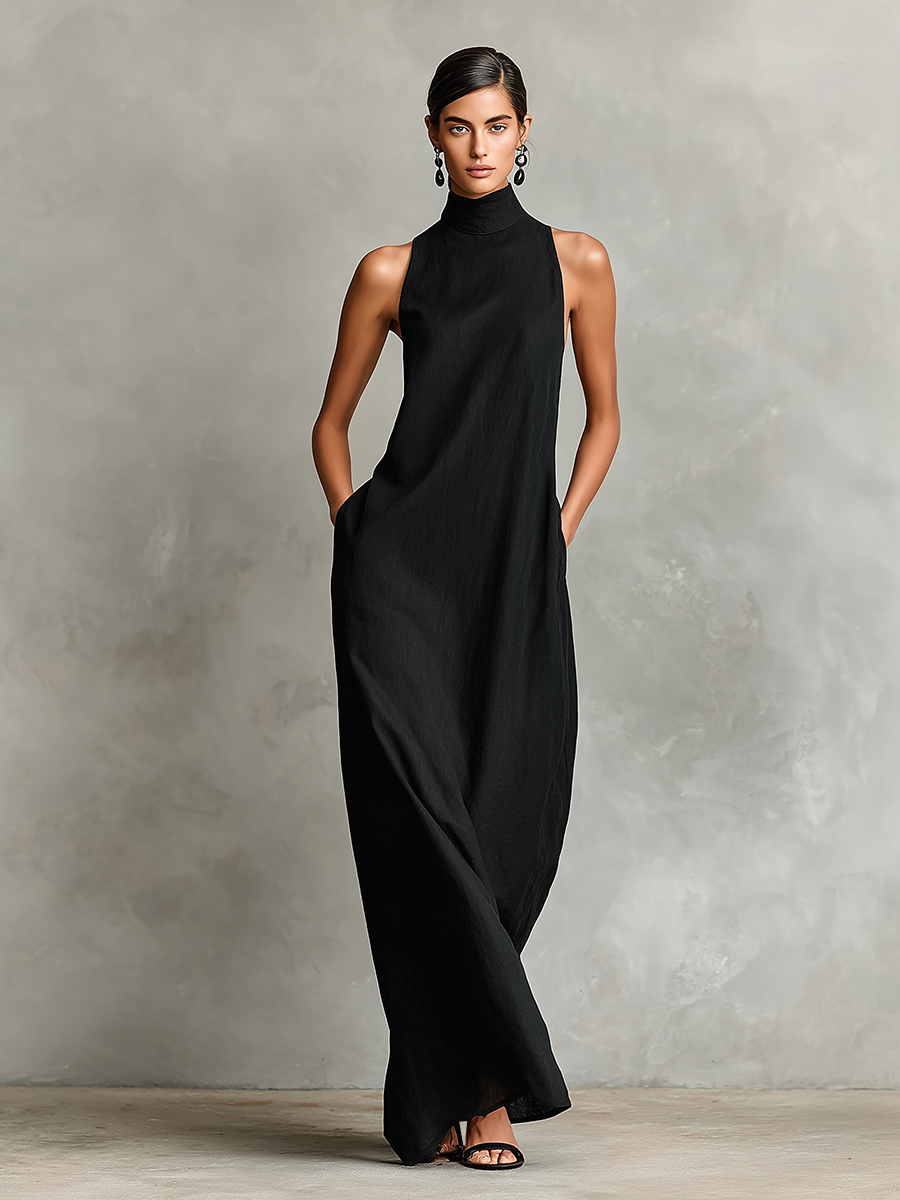 Alena | Minimalist High-Neck Maxi Dress