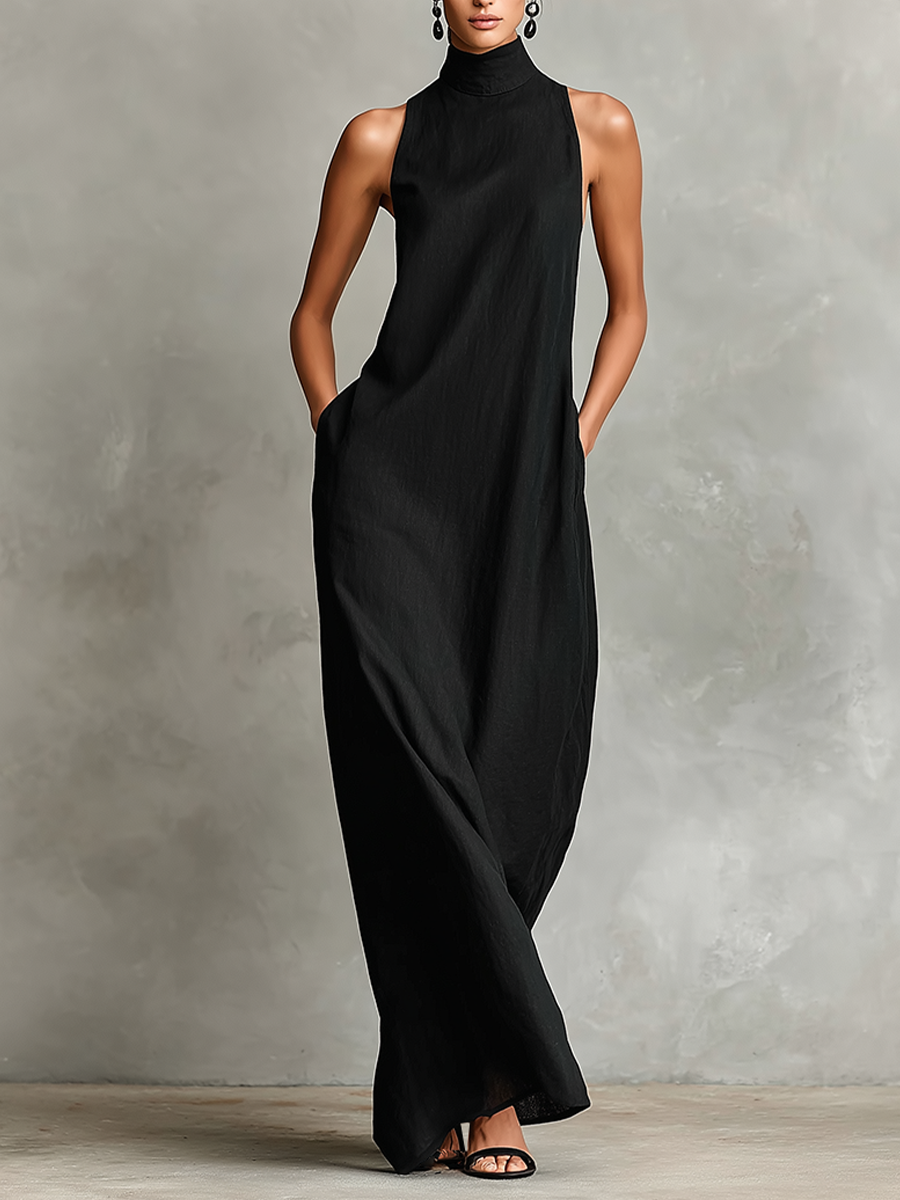 Alena | Minimalist High-Neck Maxi Dress