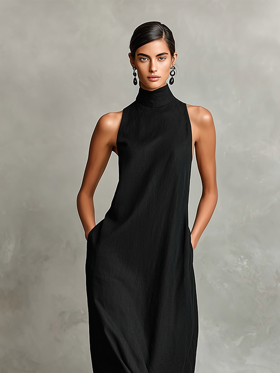 Alena | Minimalist High-Neck Maxi Dress
