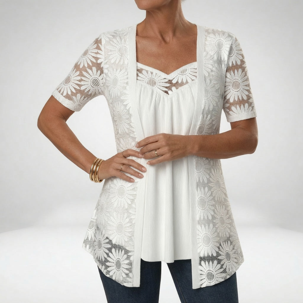 Sylvia | Elegant Handmade Lace Blouse with Short Sleeves
