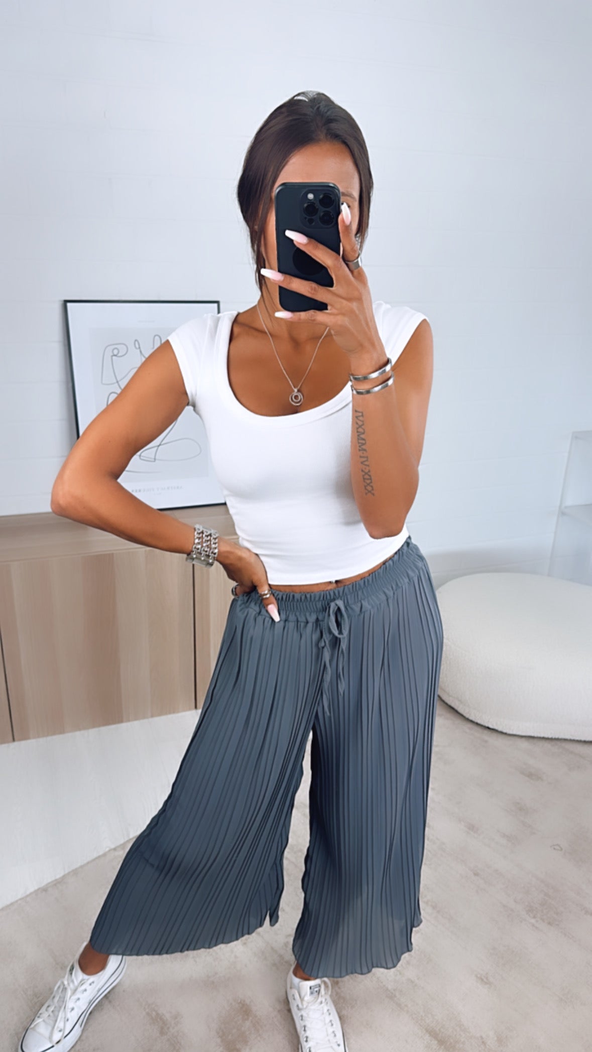 Lily | Dark Gray Pleated Summer Pants