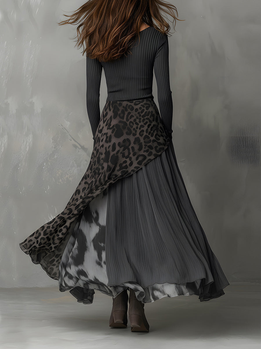 Jennifer | Long Bohemian-Style Dress with Leopard Print