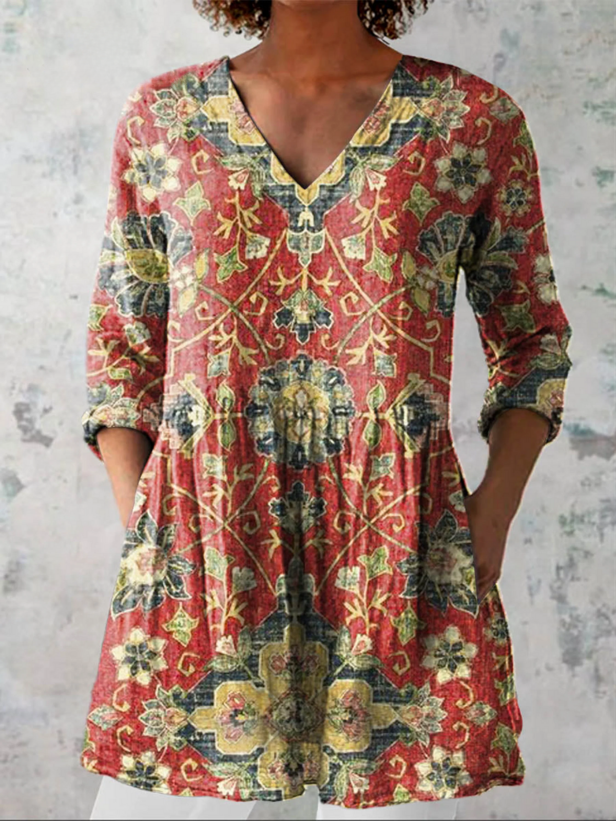 Soleil - Long Blouse with V-Neck