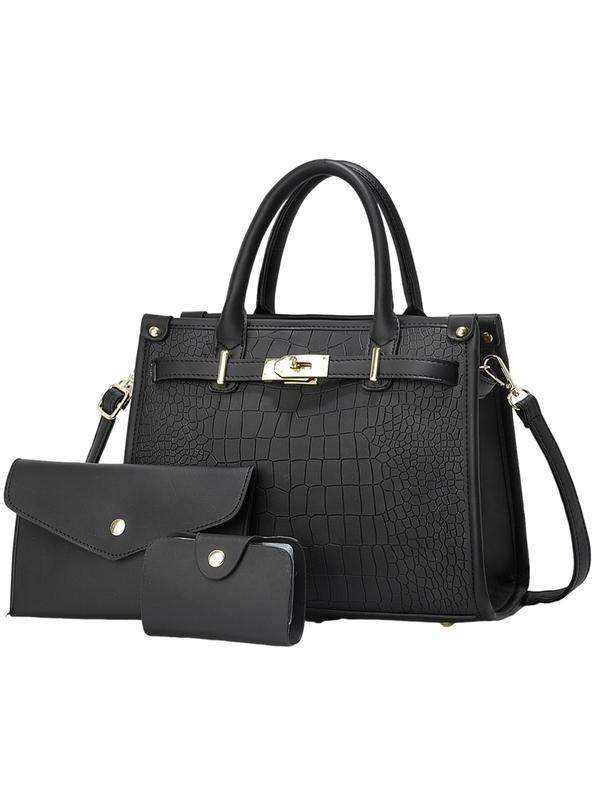 Dorothy | Croco Embossed Crossbody Handbag Set - Black