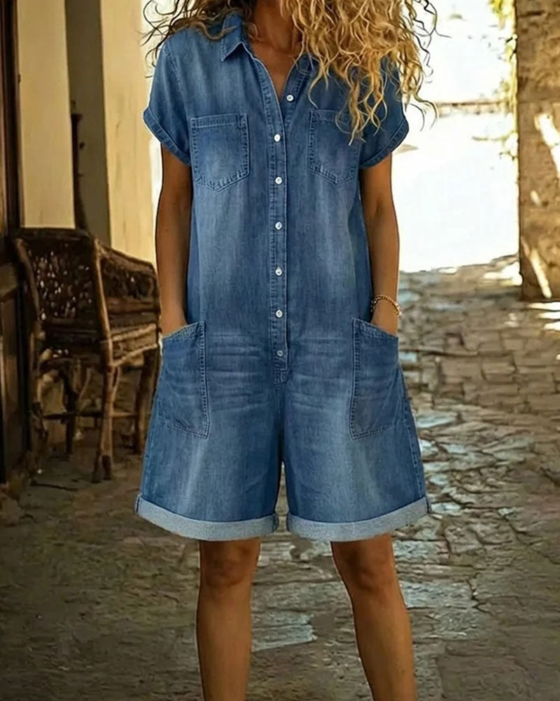 Sophie | Relaxed Denim Capri Romper