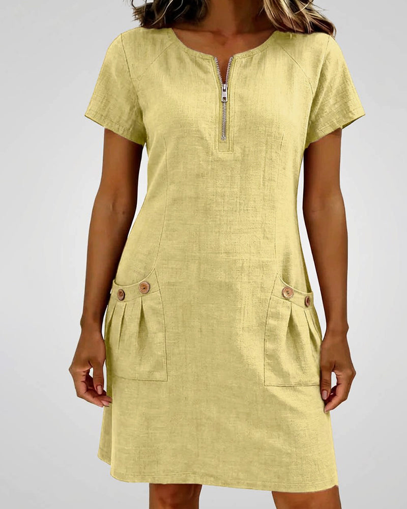 Zahara | Casual Dress with Zipper & Pockets