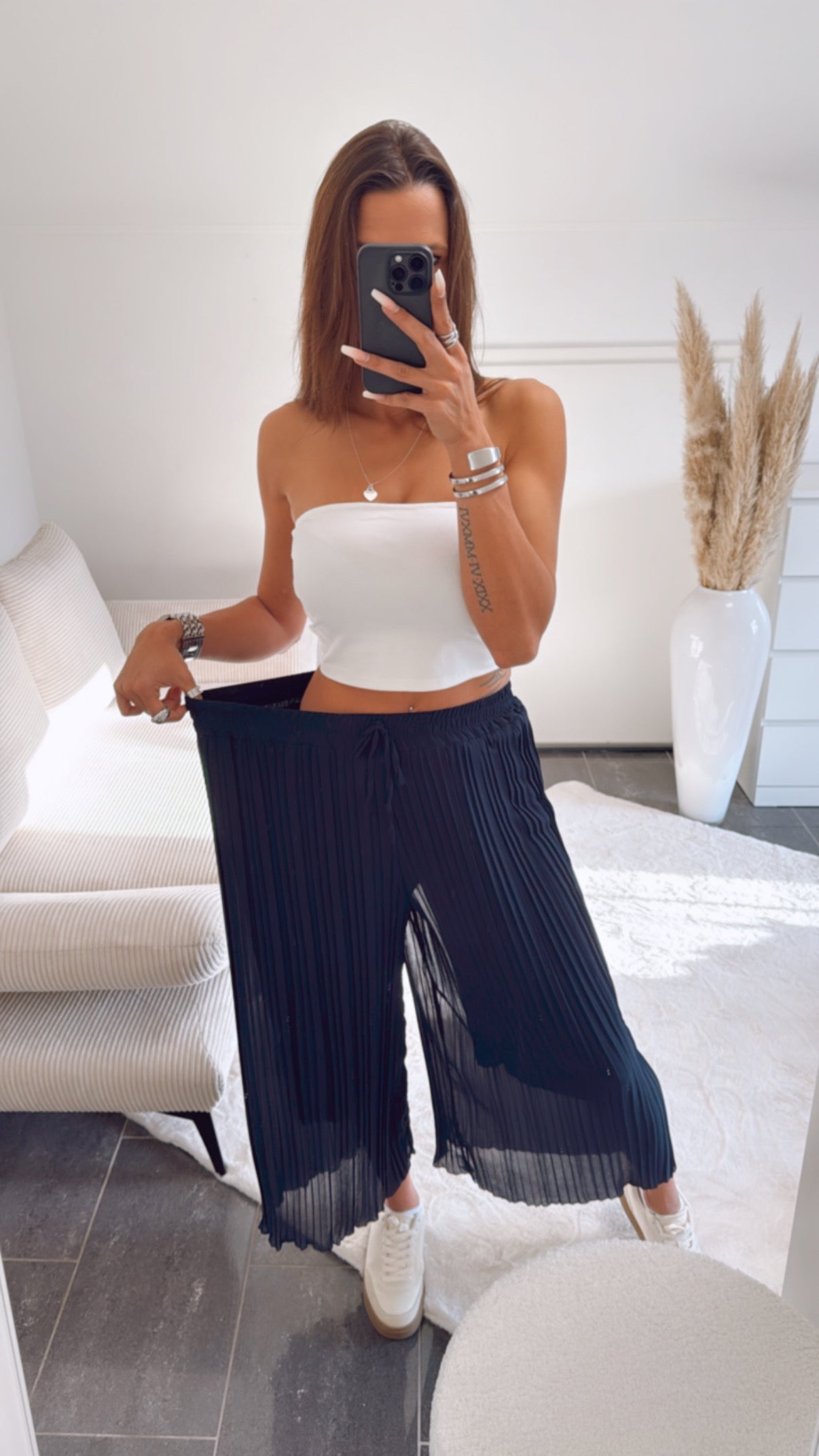 Ava | Navy Blue Pleated Summer Pants