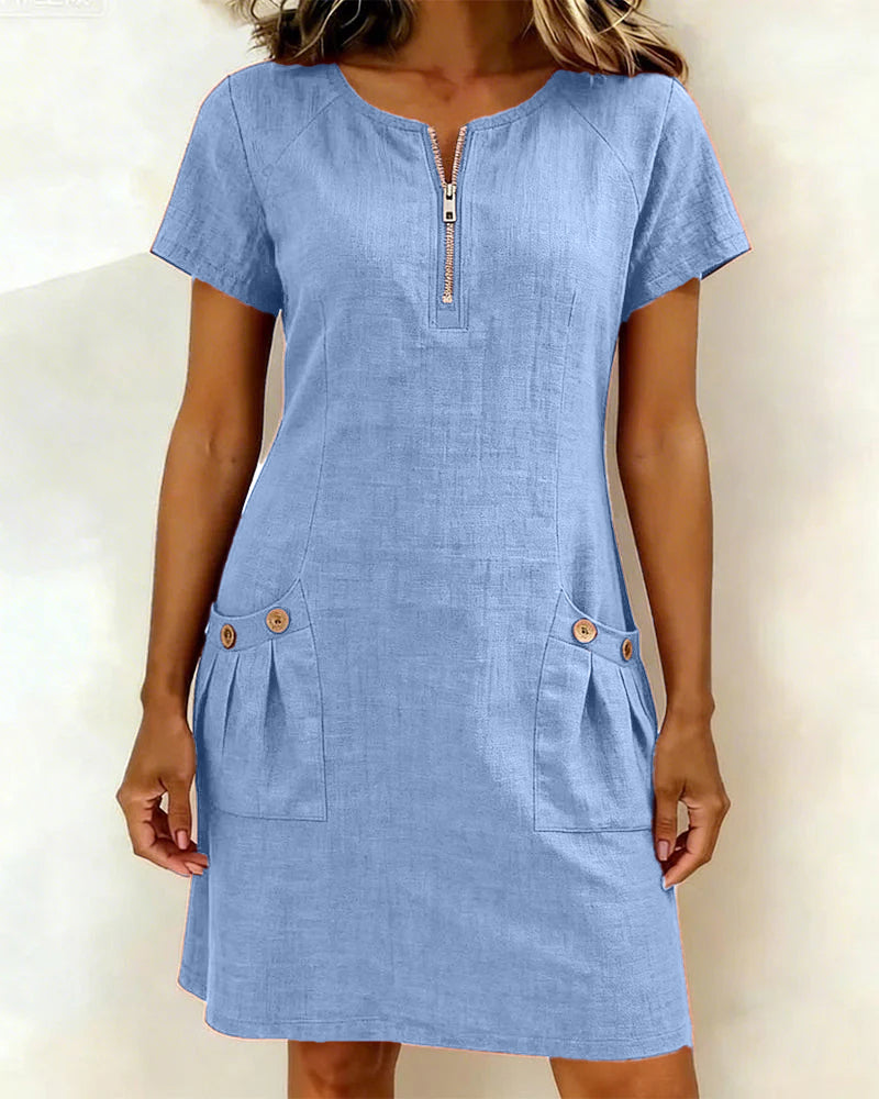 Zahara | Casual Dress with Zipper & Pockets