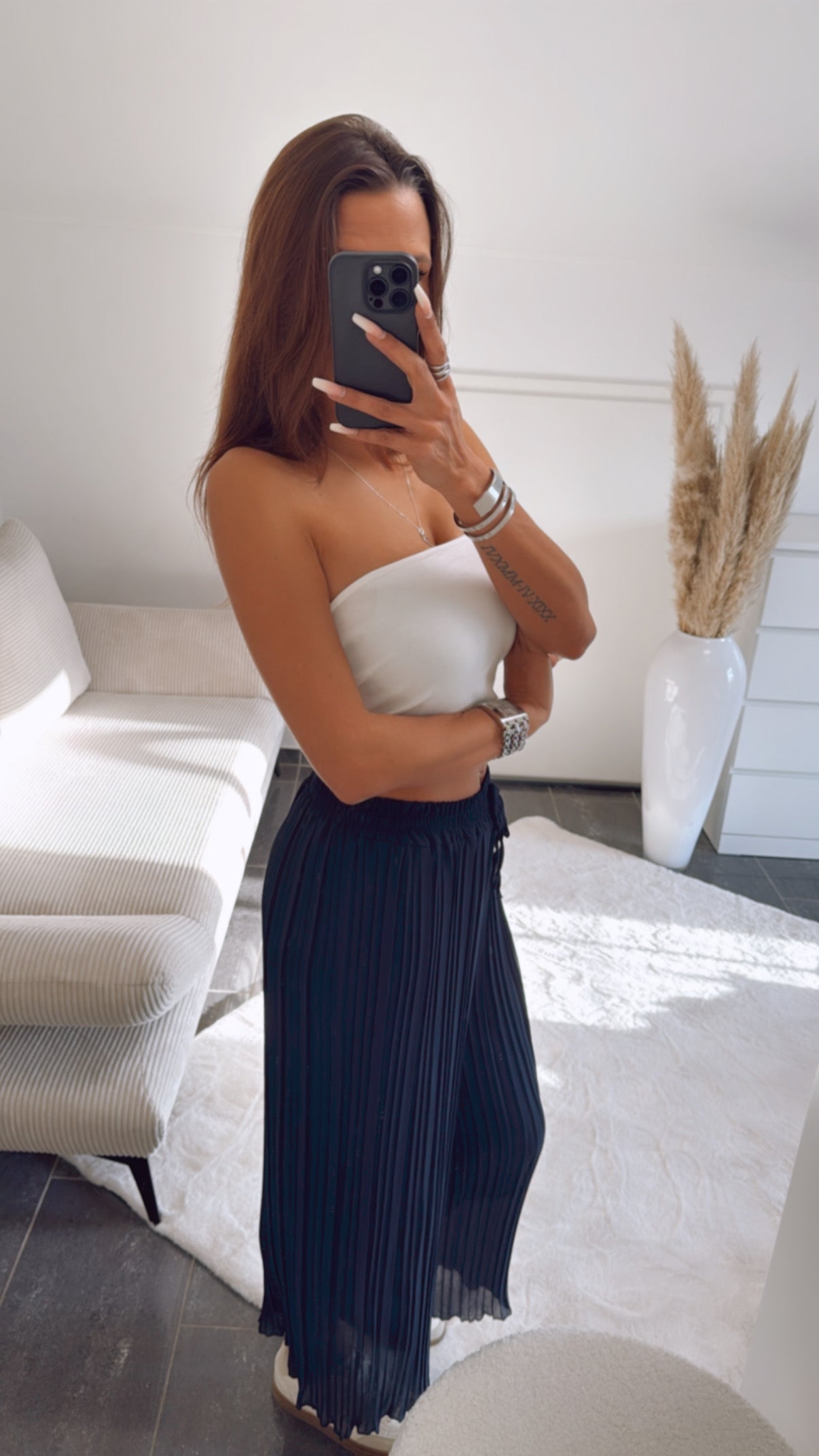 Ava | Navy Blue Pleated Summer Pants