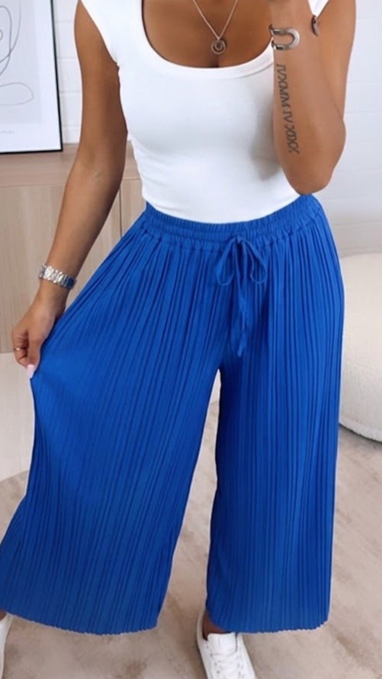 Mia | Royal Blue Pleated Summer Pants