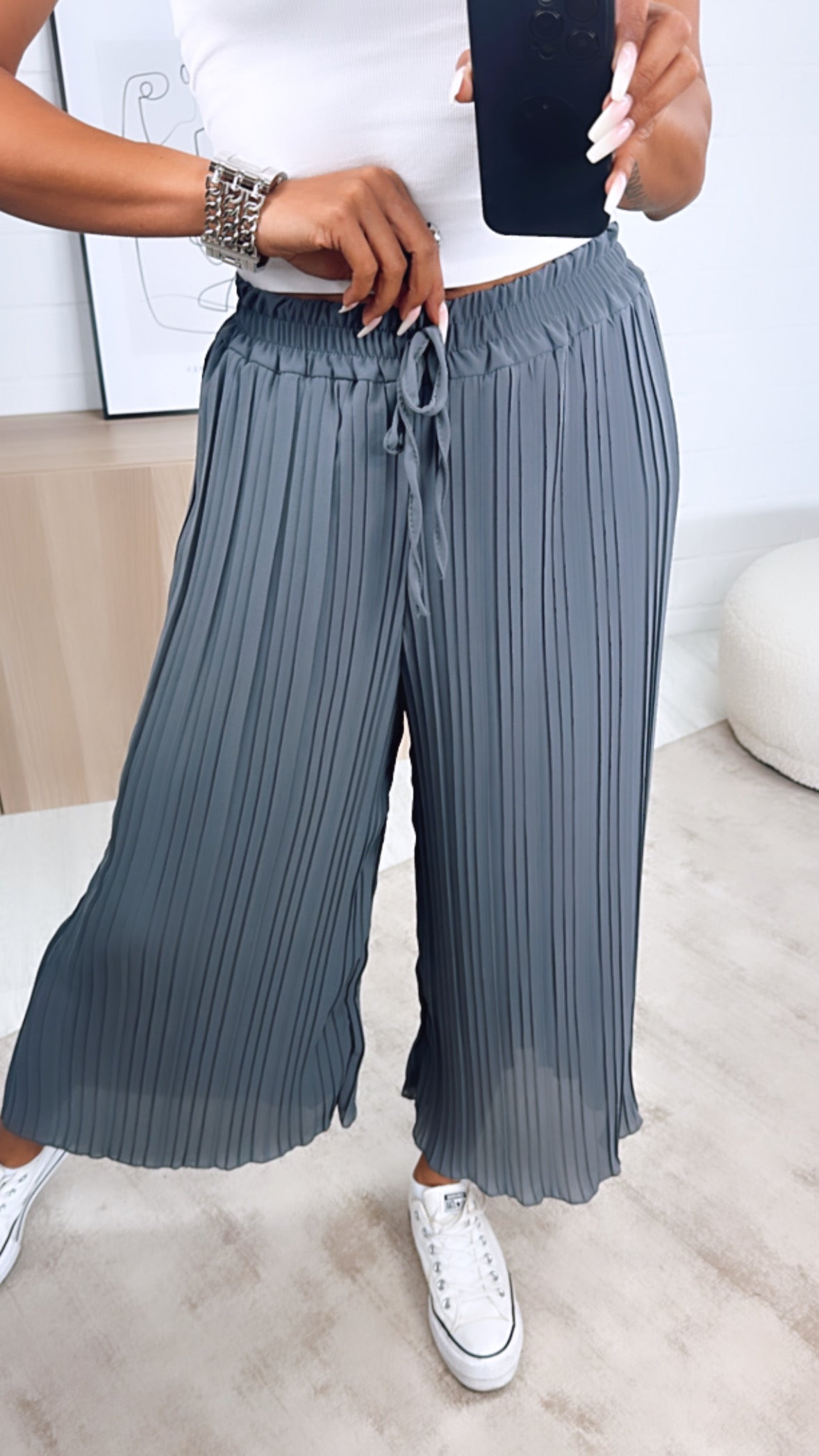Lily | Dark Gray Pleated Summer Pants
